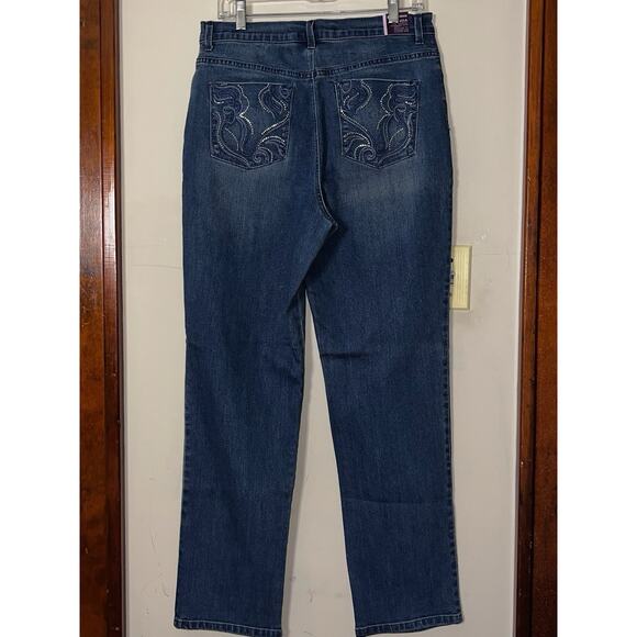 NWT GLORIA VANDERBILT BLUE AMANDA HERITAGE FIT JEANS SIZE 12 EMBELLISHED BK PKTS - Picture 3 of 6